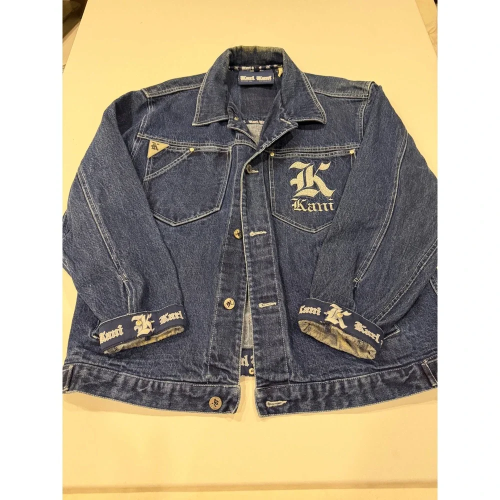 Vintage Karl Kani Denim Jacket L Embroidered Baggy Hip Hop Rap Y2K Rare